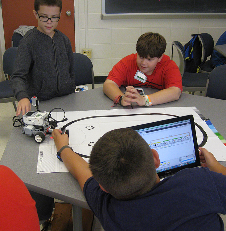 Students working on Lego robotics project